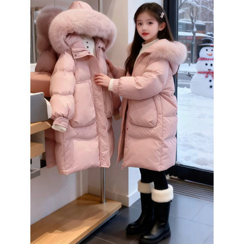 女童中长款加厚羽绒棉服冬季保暖