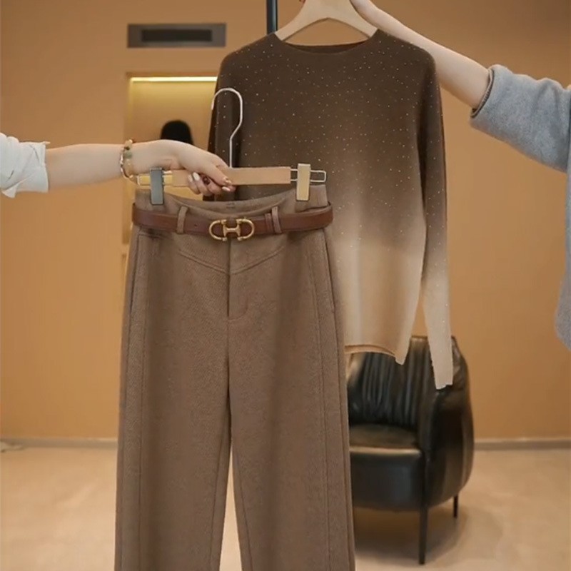 羊毛阔腿裤女2025秋冬季新款高腰羊毛呢加绒加厚醋酸直筒休闲裤子