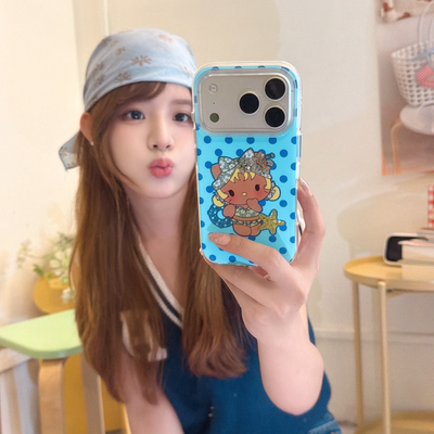 蓝色波点辣妹黑皮kitty圆边气囊双面imd系列适用苹果17手机壳iphone16promax新款15少女心13全包防摔14pro韩