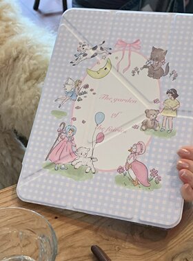 ipad-蓝色格纹小女孩插画适用iPad Pro 2021版(11英寸)平板电脑壳ipad mini6网红超火女款iPad 2025版 第10代