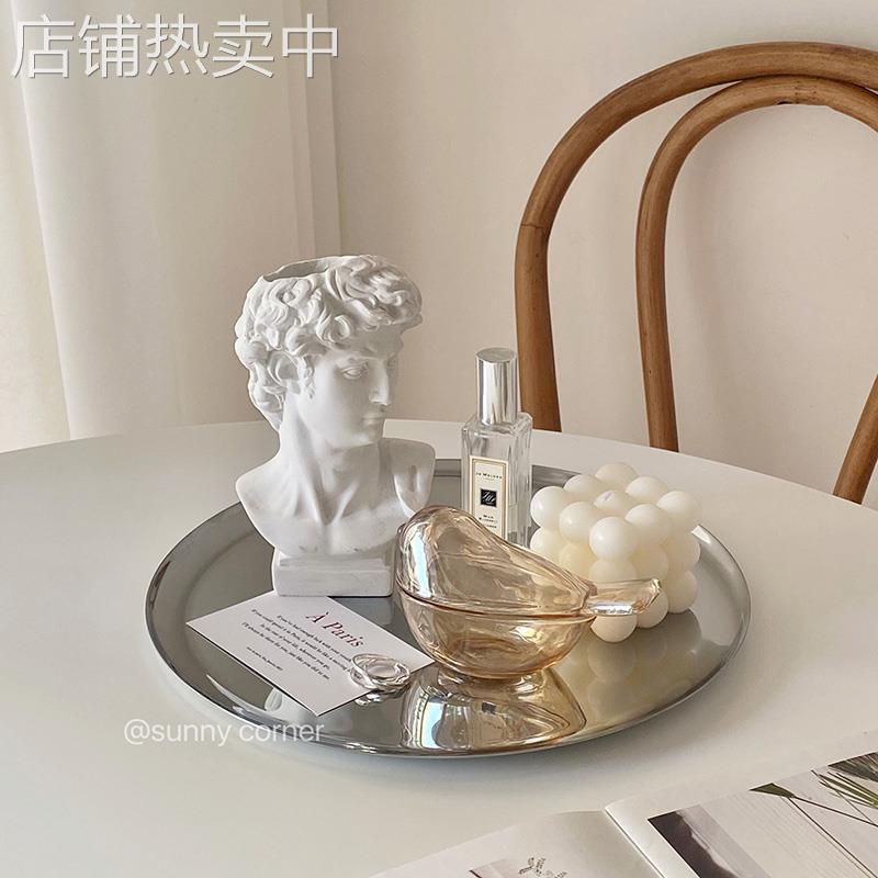 ins风镜面香薰蜡烛托盘 北欧轻奢不锈钢金属置物盘子首饰收纳盘道
