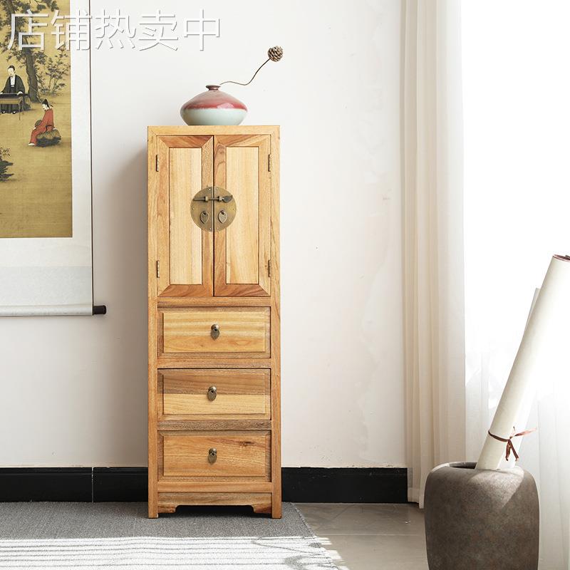 新中式收纳沙发侧边窄柜高款实木电视立柜子墙角客厅香樟木转角柜