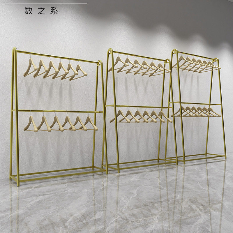 服装店金属铁艺展示架陈列架带轮可移动双杆衣架双层落地式挂衣架