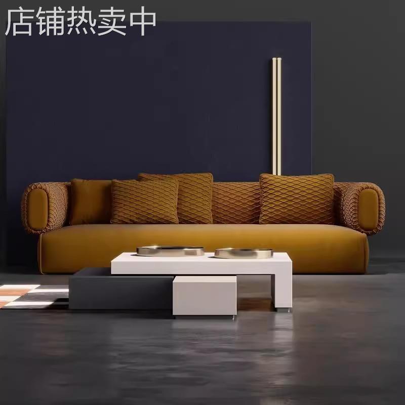 拥抱长沙发意式极简布艺沙发设计师大户型家用客厅沙发后现代轻奢