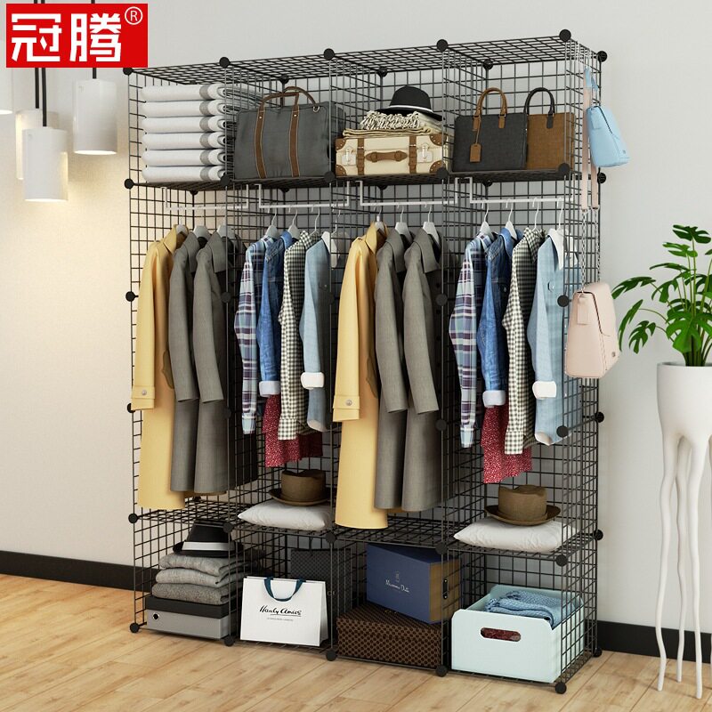 开放式衣柜简易铁艺全钢架挂式卧室全铁架无门北欧INS工业风衣橱