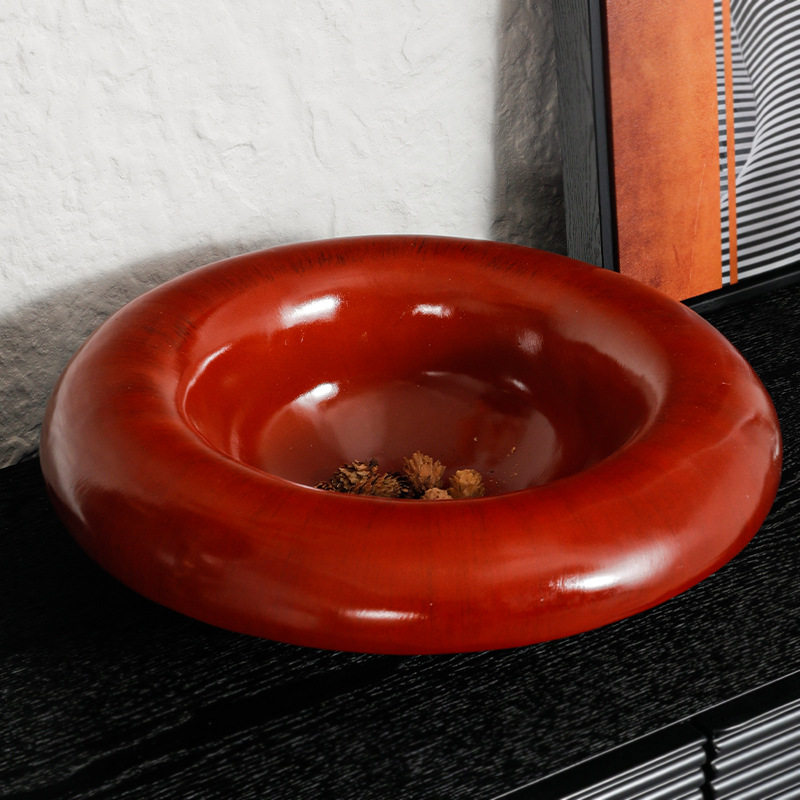 意式创意中古果盘枣红干果盘样板房桌面客厅茶几装饰品摆件工艺品