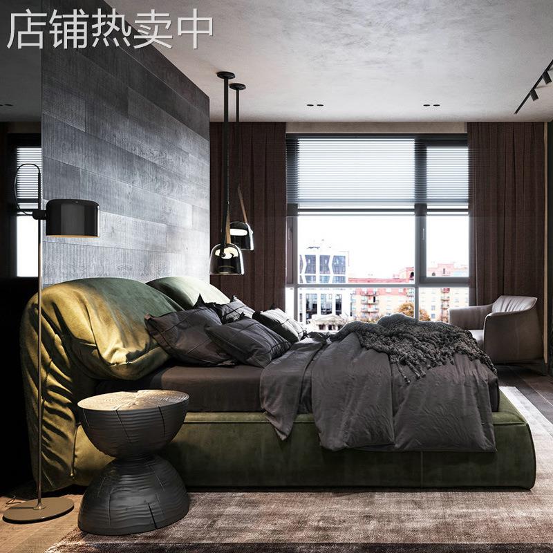 意式极简布艺床简约现代双人床大象耳朵床主卧软包床设计师网红床