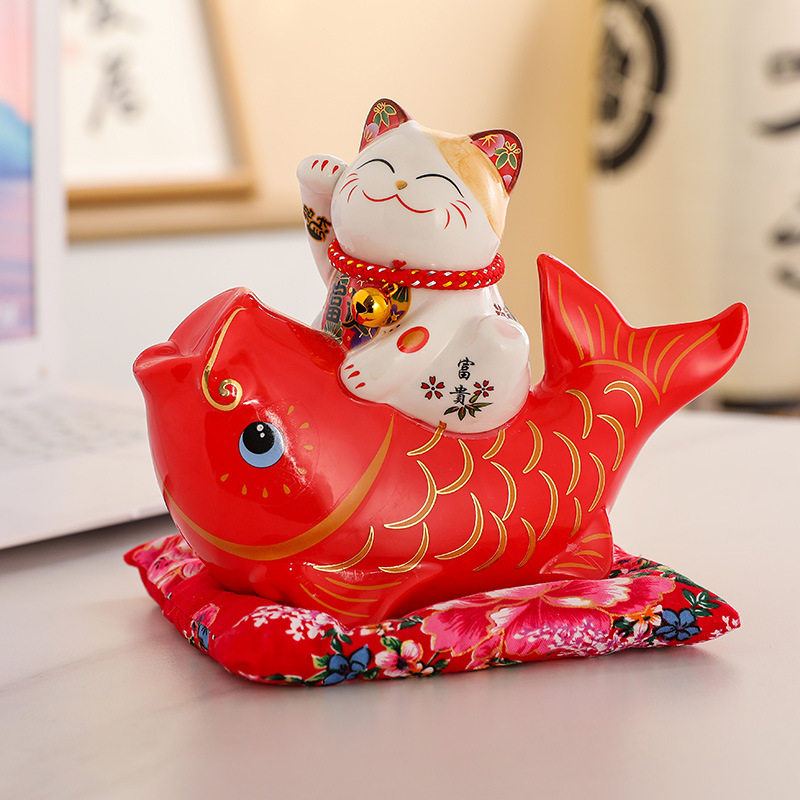 创意招财猫卡通储蓄罐小号陶瓷鱼工艺品摆件店铺开业公司活动礼品