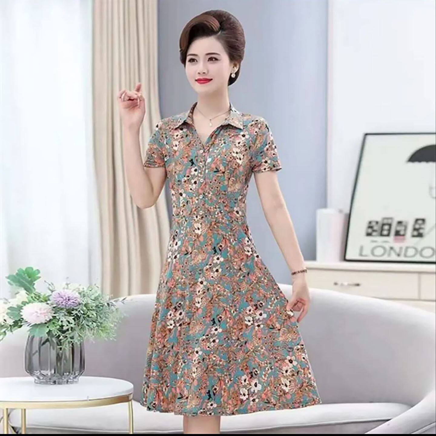 @叙蓝女装中老年短袖连衣裙夏季女碎花裙子妈妈装2026新款中长a9
