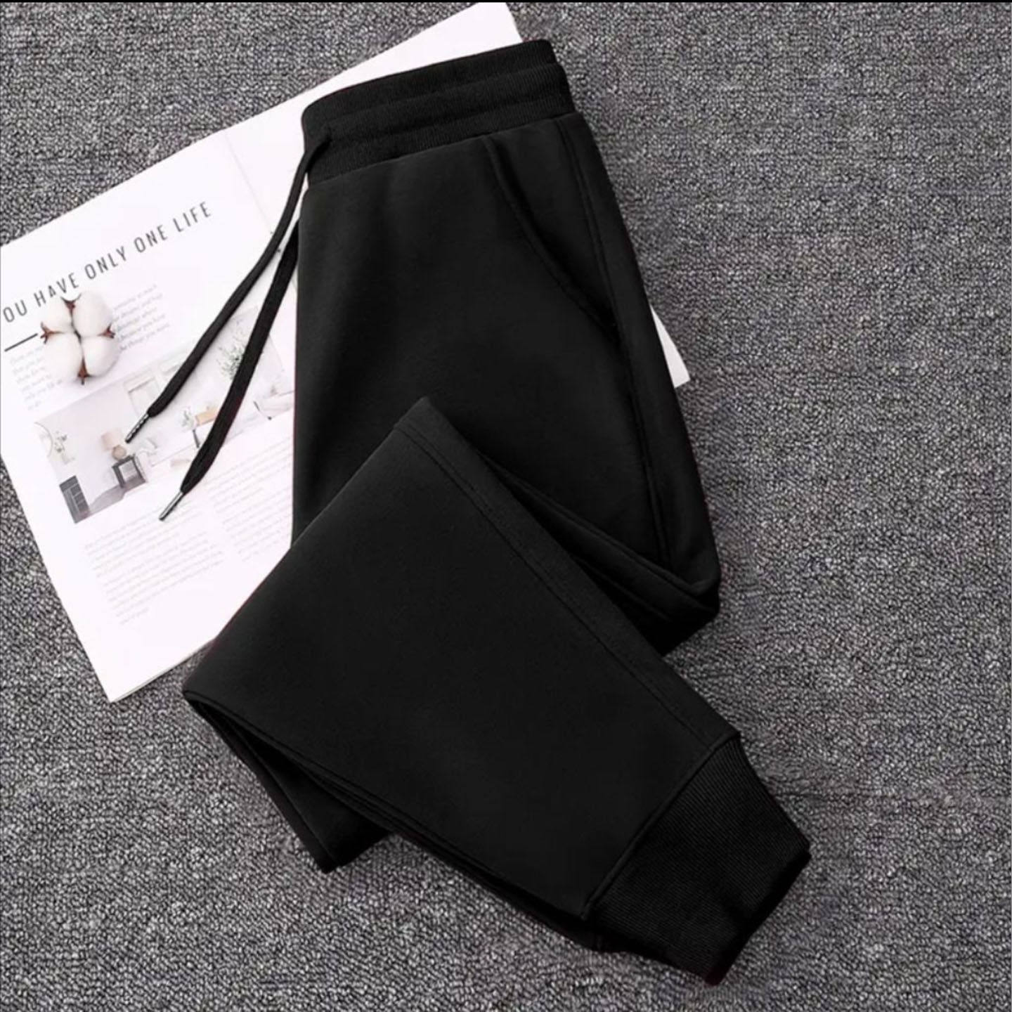 忆往如故男裤加绒加厚卫裤男女同款保暖锁温休闲裤秋冬纯色长裤a2