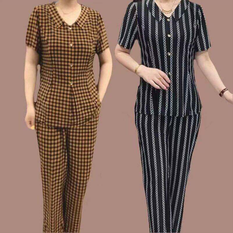 /哲算女装2026新款娃娃领两件套时尚减龄短袖套装春夏季百搭妈a7