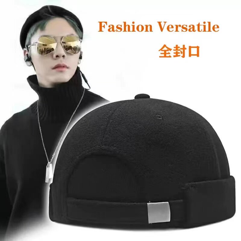 羊毛呢全封口帽子男瓜皮帽大头围帽子