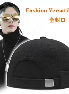 羊毛呢全封口帽子男瓜皮帽大头围无檐男帽秋冬季加绒保暖地主帽潮