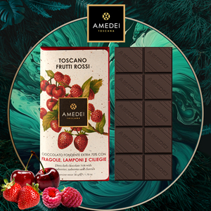 意大利进口Amedei娅曼蒂Toscano Red红果水果干黑巧克力排块零食