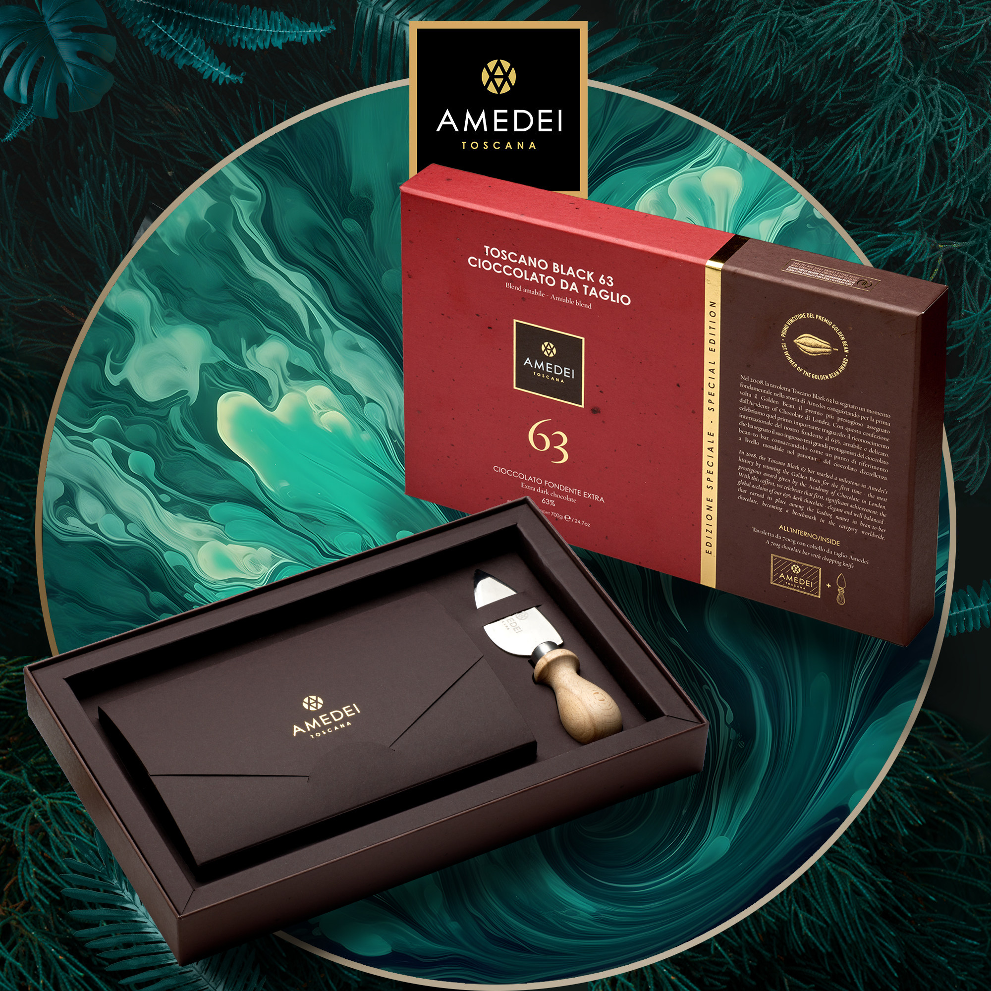 意大利AMEDEI娅曼蒂Toscano63%黑巧克力AOC金豆奖纪念礼盒送礼