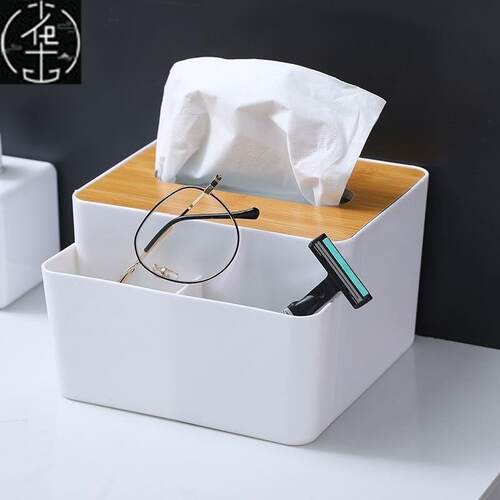 tissue box room paper storage napkin holder 收纳竹盖纸巾盒