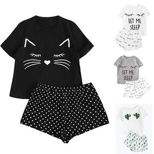 Women Pajamas for Girls Shorts T-Shirt Sleepwear Set pyjama
