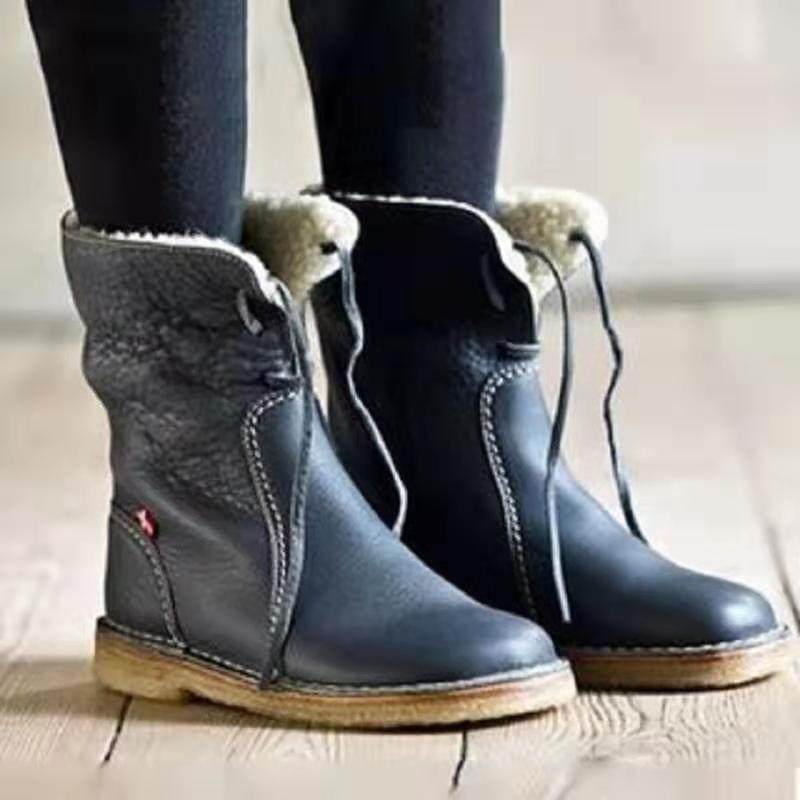 圆头雪地靴加绒系带平底大尺码休闲鞋短靴 women shoes ankle boo