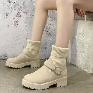 for boots women with 针织加绒袜靴 Knitted 欧美女式 short