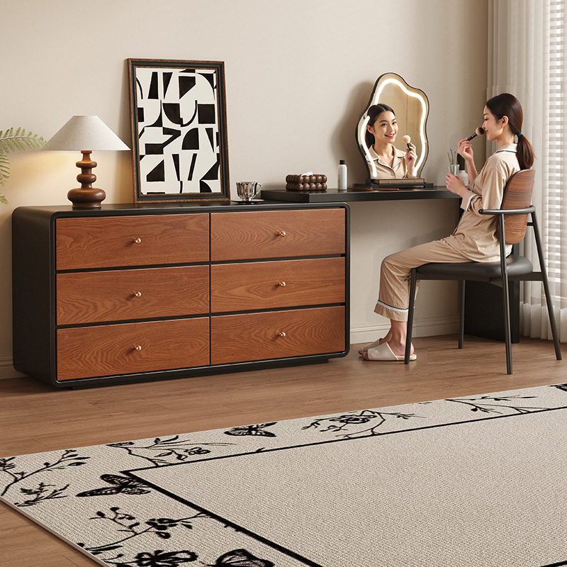 咏楠梳妆台全实木中古风斗柜一体极简卧室高级感可伸缩家用化妆桌