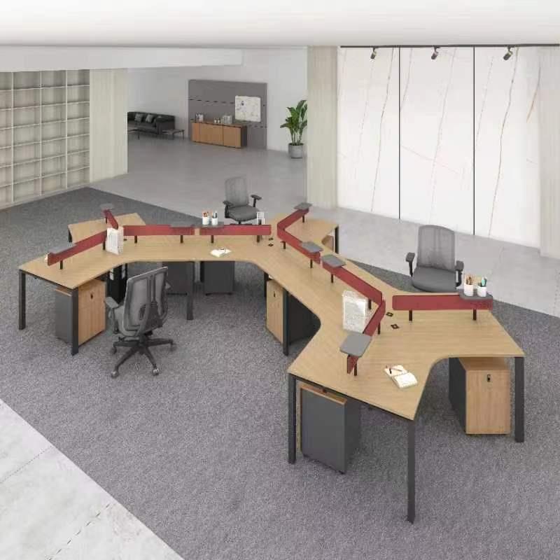 异型职员办公桌3/6多人位卡座转角弧形员工桌开放式电脑桌椅组合