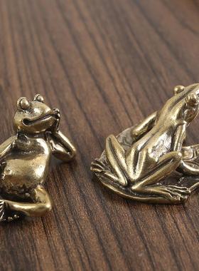 黄铜睡美蛙实心摆件办公室茶桌茶具桌面青蛙茶宠纯黄铜工艺品铜器