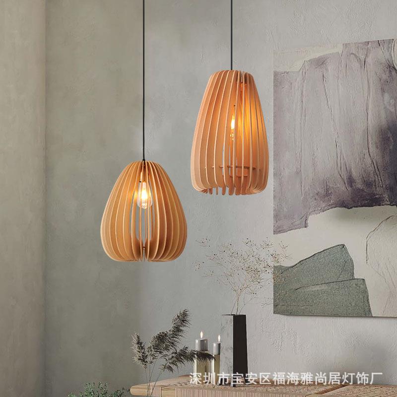 日式原木小吊灯禅意餐厅日系木质灯田园复古民宿茶室简约木艺灯具