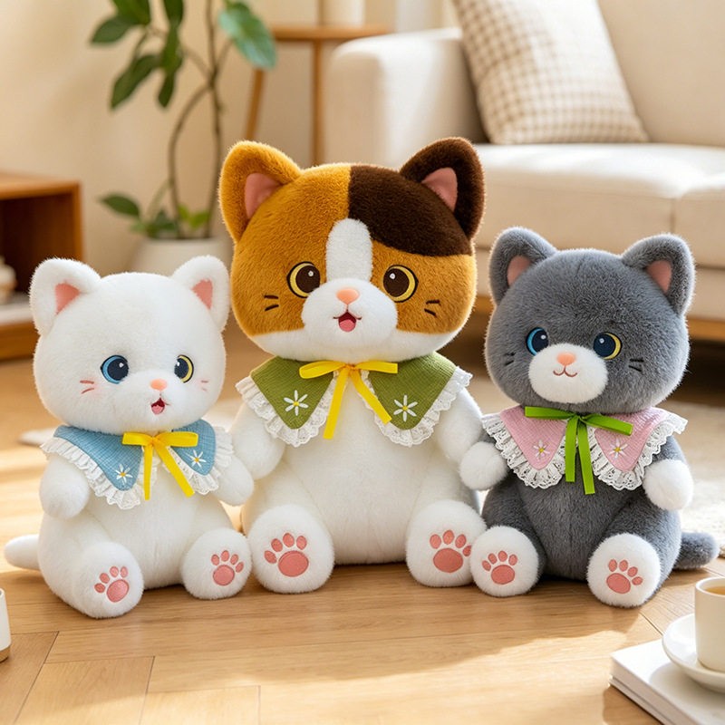 可爱围嘴猫咪毛绒玩偶生日礼物