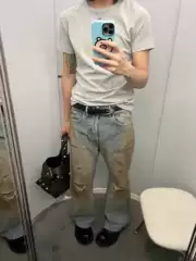 Correct Ac Style 2021m Mud-Dyed Distressed Water-Hole Dirty Pants Straight-Leg Loose Casual Jeans Bai Jingting