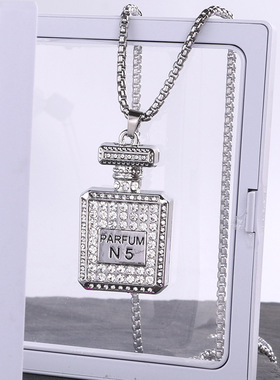 满钻小香风项链女网红ins潮后镂空吊坠时尚 个性毛衣链卫衣链配饰