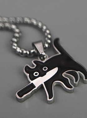 不锈钢卡通小刀猫咪项链可爱日系女潮酷个性情侣项链饰品嘻哈吊坠