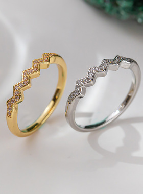 韩版超闪波浪型细圈戒指女 ins潮流时尚简约个性指环配饰