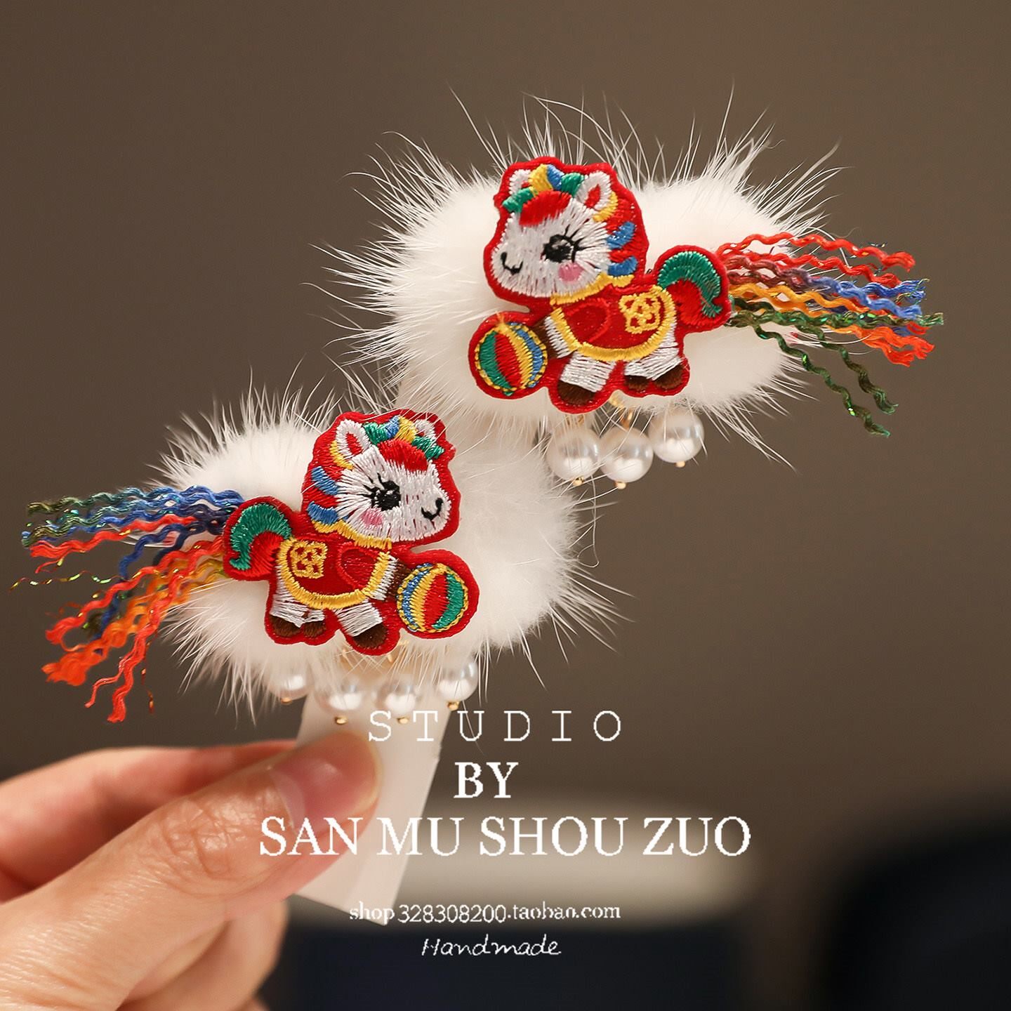 会发光的儿童发夹 过年全布包新年红色女童头饰宝宝汉服发饰古风