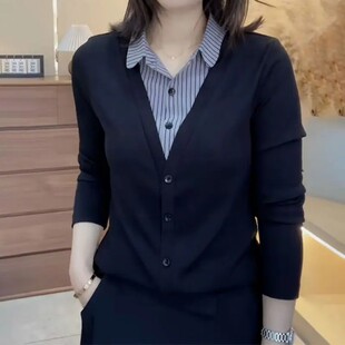 新款 洋氣媽媽長袖 襯衫 女士襯衣小個子D74756 假兩件上衣女時尚