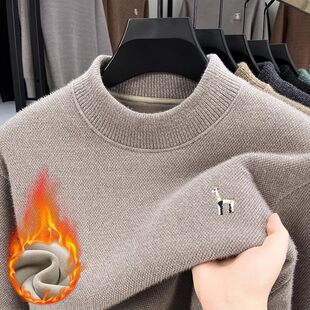 复丰金刺绣半高领刺绣针织衫男士毛衣冬季加绒加厚保暖宽松打a64