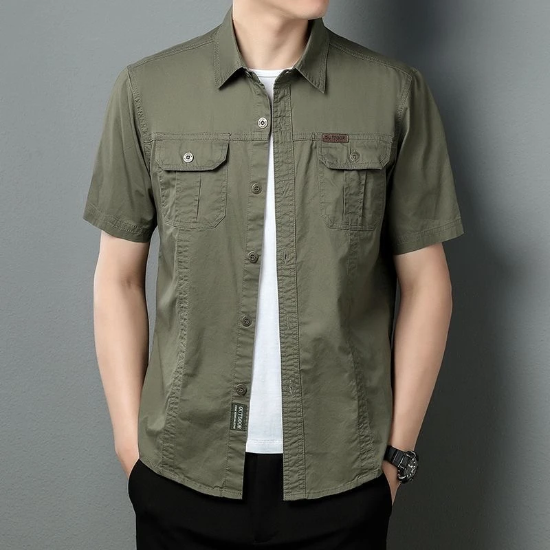 马玛丁度潮男服饰男装2025春夏新款纯棉男士短袖衬衫工装衬衣a73