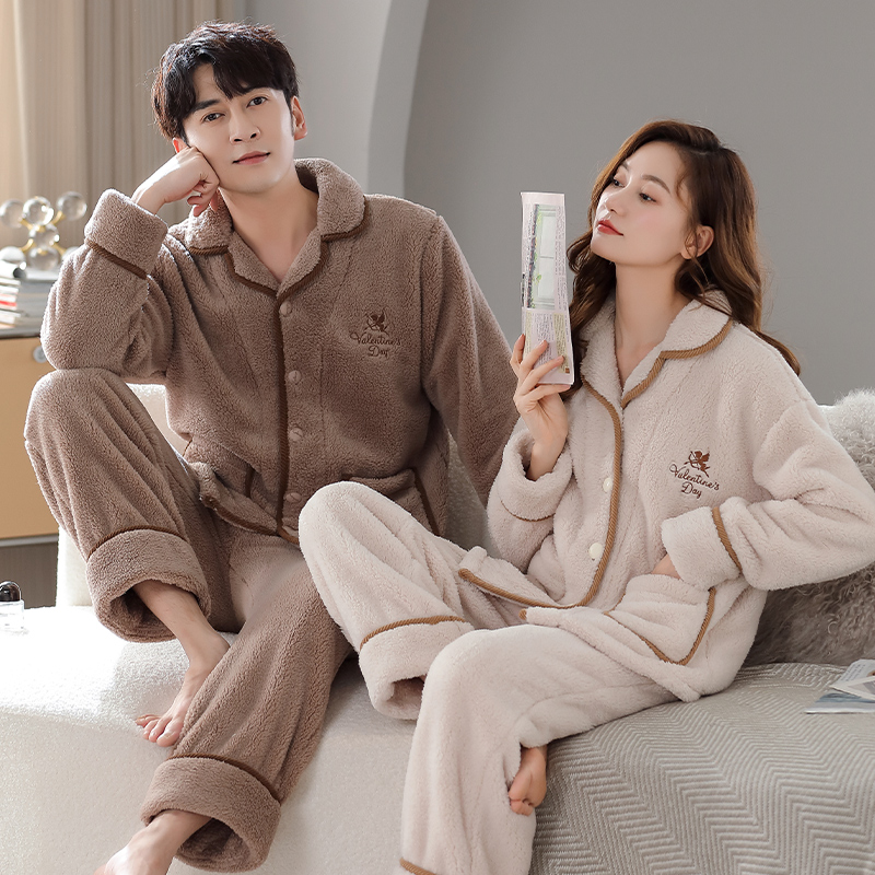 珊瑚绒情侣睡衣加厚加绒男女冬季