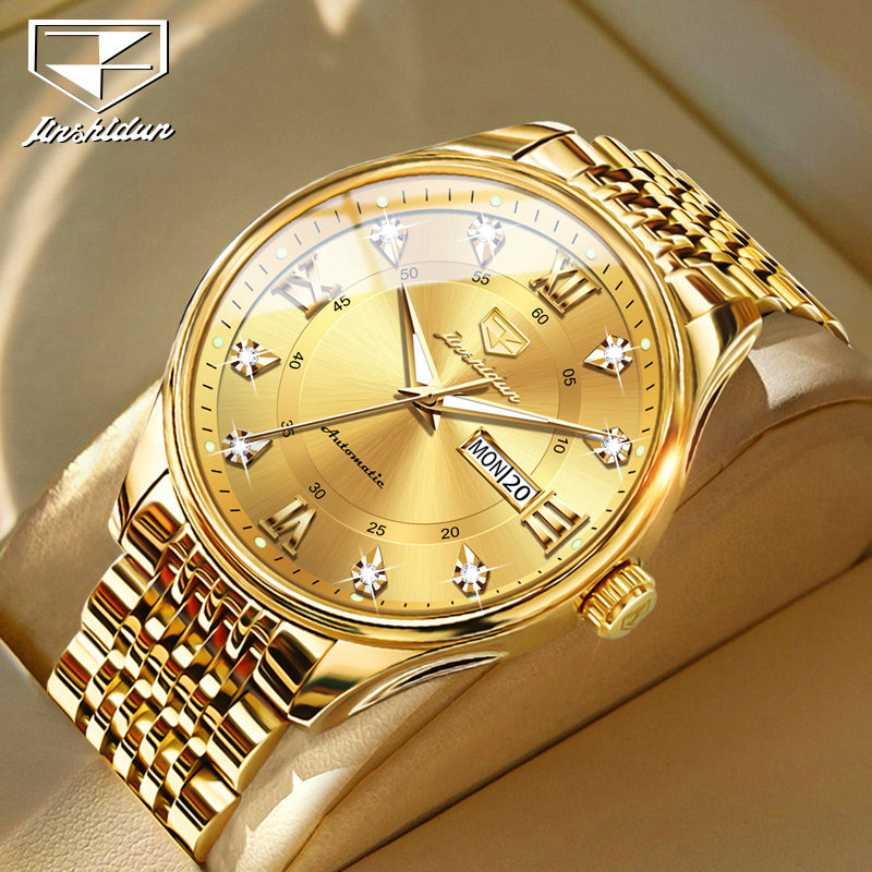 瑞士金表新款品牌手表男士机械表男全自动夜光防水男表全金色男款