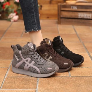 匀鲤加绒厚底德训女鞋冬季女士款百搭平底休闲鞋防滑运动阿甘鞋子