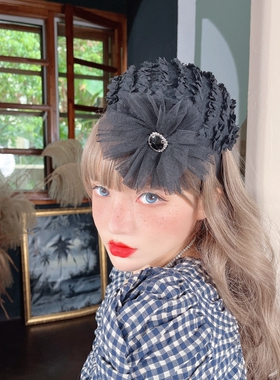 黑色优雅网纱花小礼帽 CREAMPP 原创木耳层次发箍造型摄影时装帽