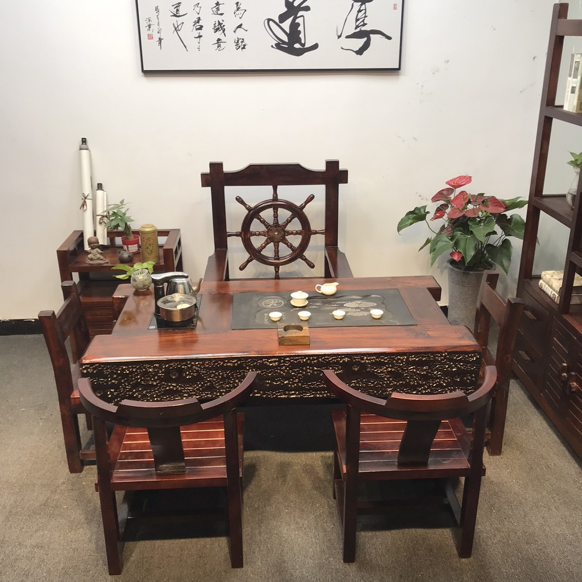 老船木茶桌椅组合实木中式功夫泡茶桌沉船木禅意茶几茶台套装一体