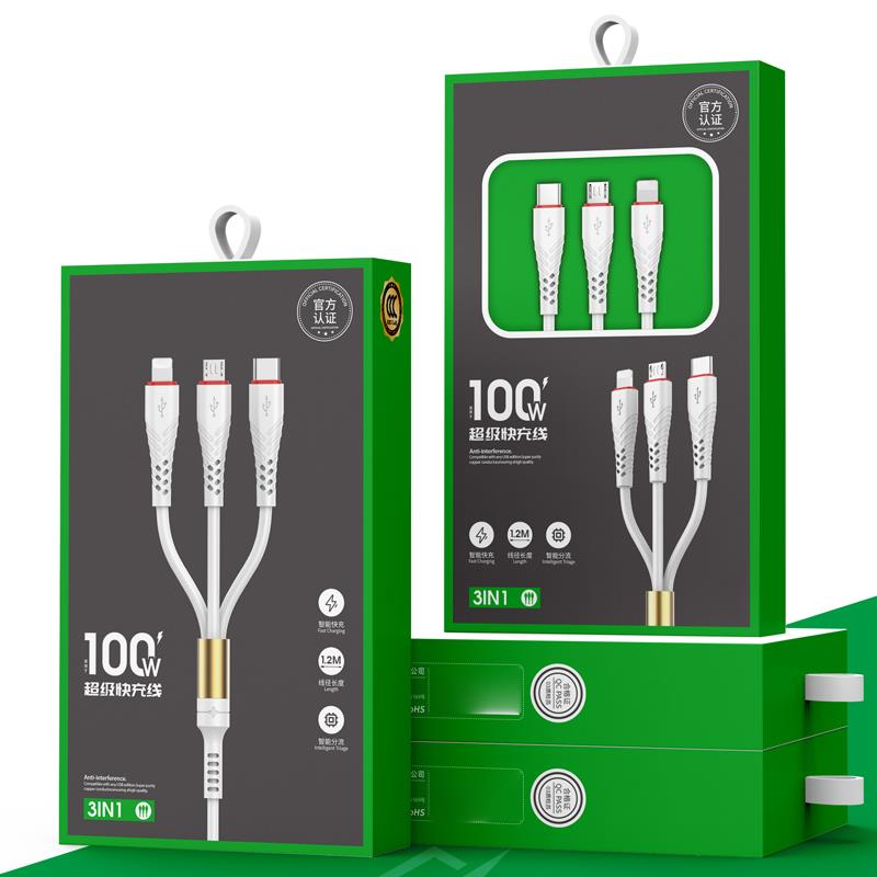 Y7一拖三快充数据线适用于tpye-c 充电线安卓V8