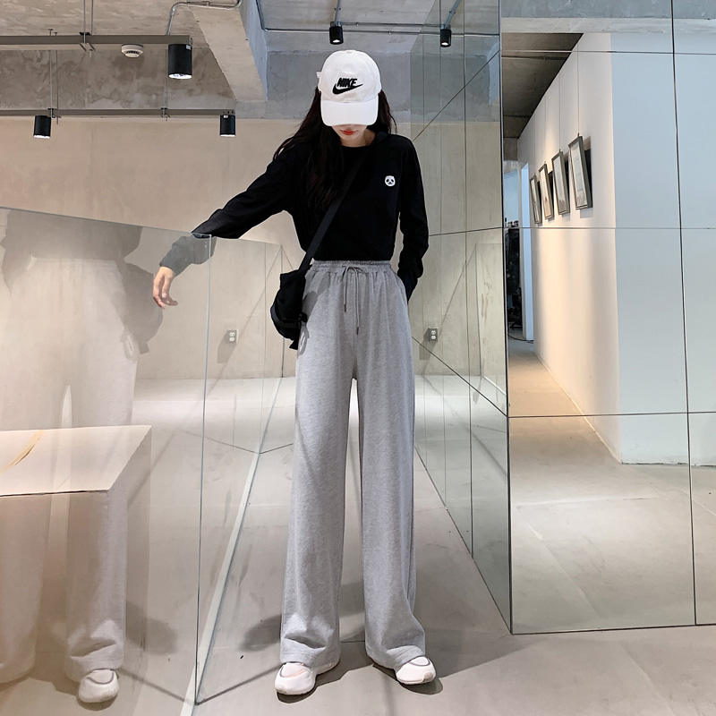 灰色运动裤女宽松直筒秋冬季新款显瘦百搭休闲高腰垂感阔腿裤