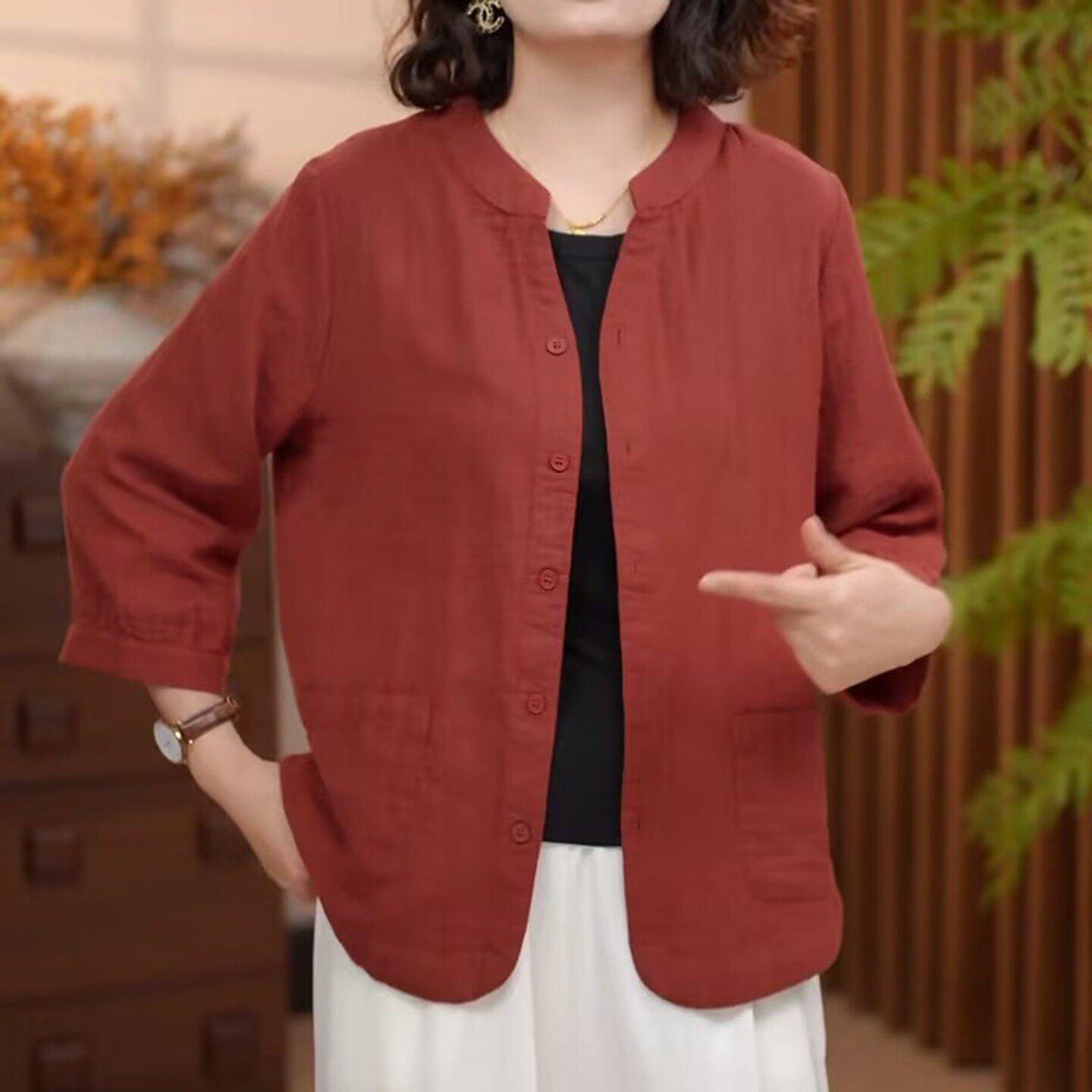 铂瑾精选女装店立领七分袖衬衫2026秋季女士显瘦衬衣洋气百搭上a2