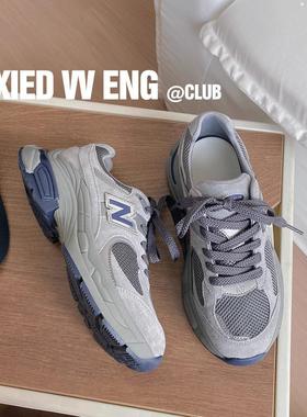 「鞋登」真皮灰色N字运动老爹鞋女加绒2024秋冬季网面系带 跑步鞋