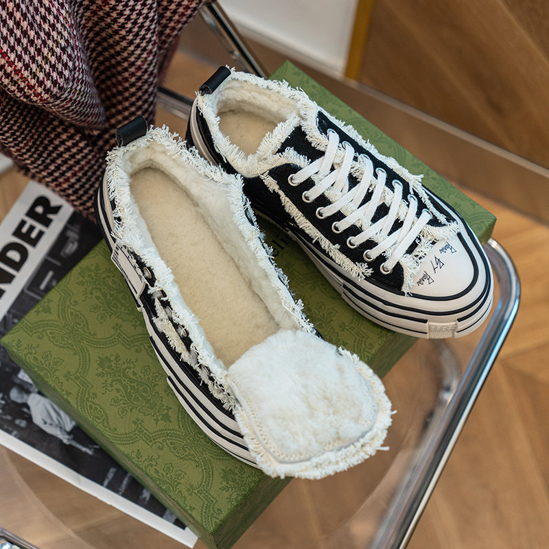 羊毛#加绒同款厚底帆布鞋