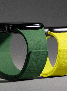 【荔枝纹强磁】适用iWatchs11代新款极简风自流平硅胶苹果手表s1098磁吸表带se华为Fit4创意Fit3小米9Pro夏天