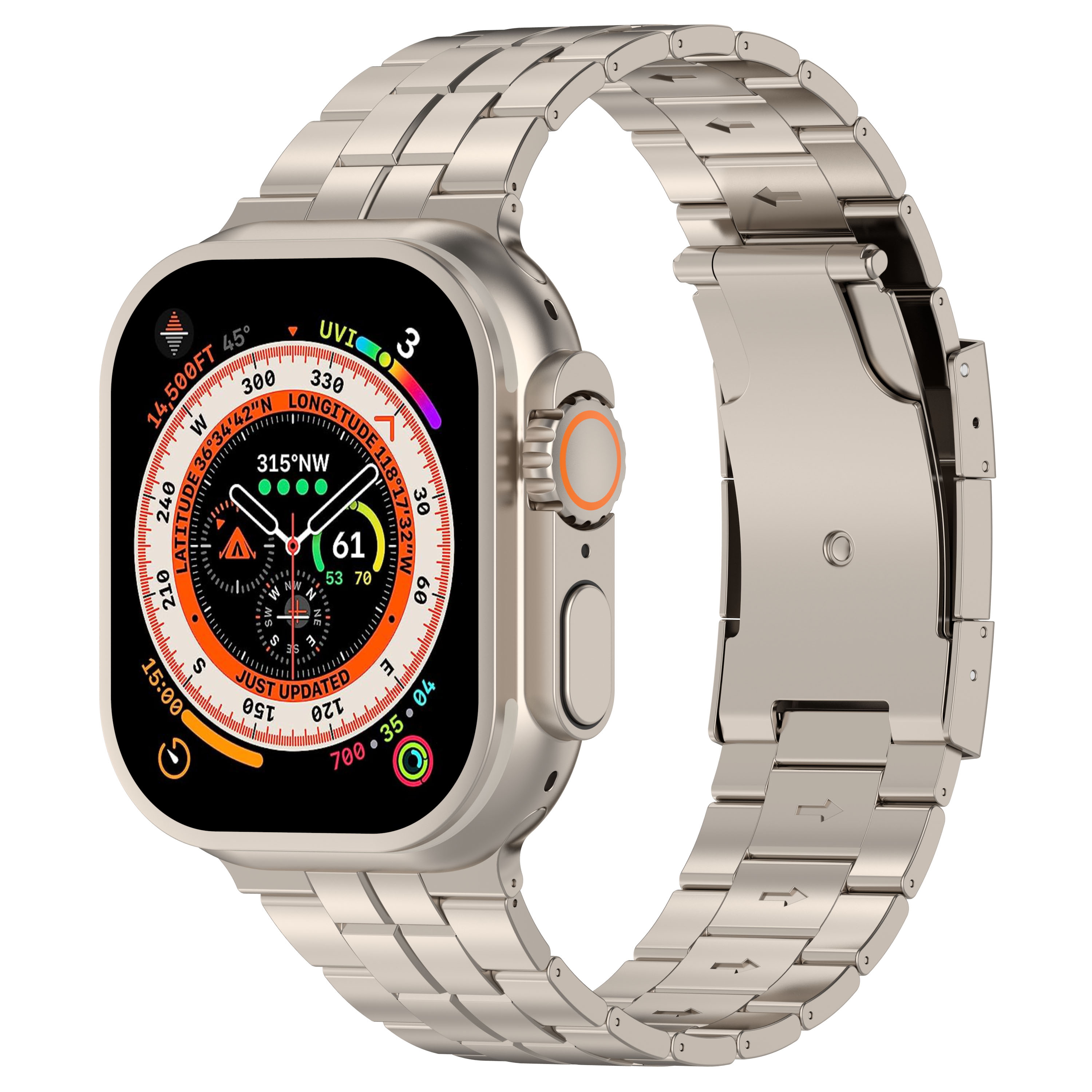 适用AppleWatchUltra2表带钛AppleWatch9苹果手表带Ultra表壳iWatch8钛金属S9S8金属iPhoneWatch7i方块龟壳扣