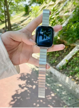 苹果手表S7表带不锈钢applewatch细款金属钢带iwatch6SE5男女 iwatchs8表带链式小蛮腰简约高级感41mm45夏季