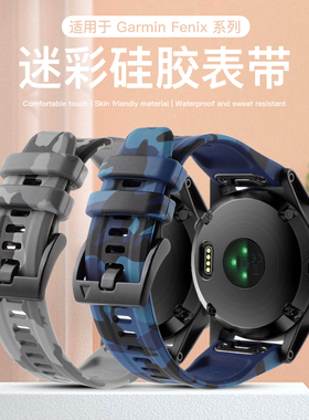 适用佳明Fenix7X/6X/5X plus/3HR快拆迷彩硅胶手表带MK1/D2表带26MM 22mm飞耐时5 945/955 965运动硅胶潮时尚